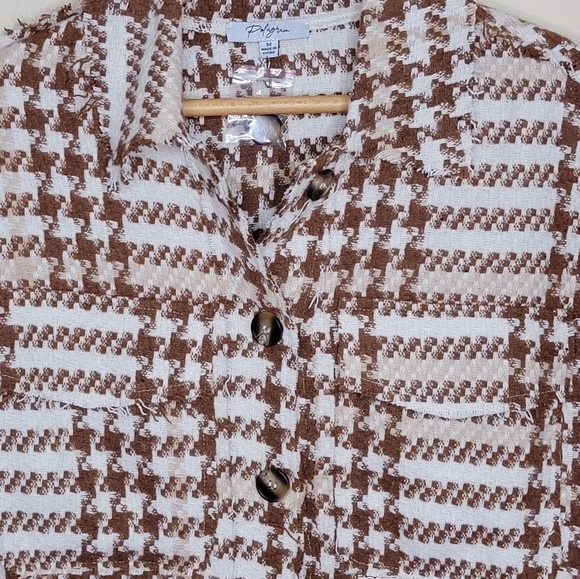 NWOT Polagram | Brown & Ivory Houndstooth Button Front Shirt Jacket Shacket - Picture 3 of 7